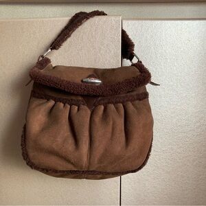 MARC JACOBS | Brown Suede & Leather Shoulder Bag Genuine Shearling Fur Trim